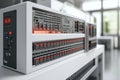 Rack mounted network servers with LED indicators in a modern data center highlighting secure data storage network operations an