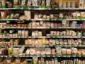 Rack with organic food items in a grocery store in Germany