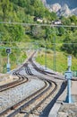 Rack railway railroad tracks in Vall de Nuria, Spain Royalty Free Stock Photo