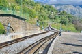 Rack railway railroad tracks in Vall de Nuria, Spain Royalty Free Stock Photo