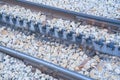 Rack railway railroad tracks in Vall de Nuria, Spain Royalty Free Stock Photo