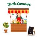 Rack with seller of fresh lemonade.