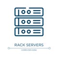 Rack servers icon. Linear vector illustration from computer and media collection. Outline rack servers icon vector. Thin line Royalty Free Stock Photo