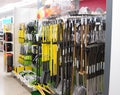 Gardening tools in a store.