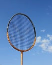 Racket for badminton on blue sky