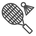 Racket and shuttlecock line icon, sport concept, Badminton sign on white background, Badminton sport icon in outline Royalty Free Stock Photo