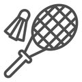 Racket and shuttlecock line icon, summer sport concept, Badminton sign on white background, Badminton racket and volant Royalty Free Stock Photo