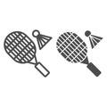 Racket and shuttlecock line and solid icon, sport concept, Badminton sign on white background, Badminton sport icon in Royalty Free Stock Photo