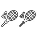 Racket and shuttlecock line and solid icon, summer sport concept, Badminton sign on white background, Badminton racket Royalty Free Stock Photo