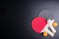 Racket table tennis with ping pong ball on black background.Sport concept, Copy space image for your text. Royalty Free Stock Photo