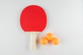 racket and three balls on a white Royalty Free Stock Photo