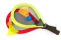 Rackets, shuttlecocks for children\'s badminton on a white background. The concept of sports, games and outdoor activities