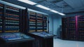 Rackmount console in office server data center.