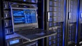 Rackmount LED console in server room data center Royalty Free Stock Photo