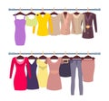 Racks with Female Tops and Dresses on Hangers