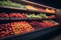 A racks of fruits and vegetables in a supermarket ai generative illustration