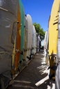 Racks of surfboards at Waikiki Beach