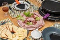 Raclette cheese and meat, french tradition