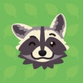 Racoon emotional head. Vector illustration of cute coon blinking shows playful emotion. Blink eye emoji. Smiley icon