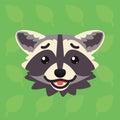 Racoon emotional head. Vector illustration of cute coon shows confused emotion. Abashed emoji. Smiley icon. Print, chat