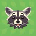 Racoon emotional head. Vector illustration of cute coon shows happy emotion. Hope emoji. Smiley icon. Print, chat