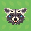 Racoon emotional head. Vector illustration of cute coon shows laugh out loud emotion. Laughter with tears emoji. Smiley