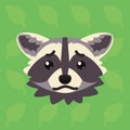 Racoon emotional head. Vector illustration of cute coon shows negative emotion. Sad emoji. Smiley icon. Print, chat