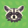 Racoon emotional head. Vector illustration of cute coon shows positive emotion. Smile emoji. Smiley icon. Print, chat