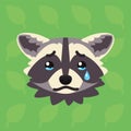 Racoon emotional head. Vector illustration of cute coon shows unhappy emotion. Crying emoji. Smiley icon. Print, chat