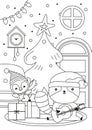 Christmas coloring page with racoon and penguin Royalty Free Stock Photo