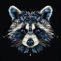 Racoon head, stylized, geometric, polygonal, on black background, AI Generative