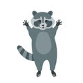 Racoon on its hind legs cute cartoon animal icon isolated on white background