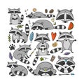 Racoons Family. Funny Characters. Art frame for your design