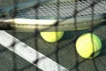 Racquet and balls through the net Royalty Free Stock Photo