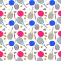 Racquets, balls and shuttlecocks. Seamless