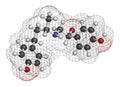 Ractopamine feed additive molecule. 3D rendering. Atoms are represented as spheres with conventional color coding: hydrogen white