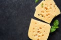 Radamer cheese on a black concrete background. Royalty Free Stock Photo