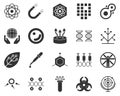 Radar. Bioengineering glyph icons set. Biotechnology for health, researching, materials creating. Molecular biology, biomedical