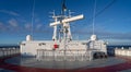 Radar equipment on the top deck of Hurtigruten`s ship MS Fridtjof Nansen In the Denmark Strait