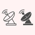 Radar line and glyph icon. Satellite antenna with strong signal. Astronomy vector design concept, outline style