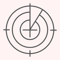 Radar monitor thin line icon. Search and detect purpose sonar. Astronomy vector design concept, outline style pictogram