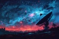Radar radio telescope with antennas, satellite dish for space observatory, sending signals to the night sky Royalty Free Stock Photo