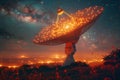 Radar radio telescope with antennas, satellite dish for space observatory, sending signals to the night sky, searching for aliens Royalty Free Stock Photo