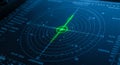 Radar screen displaying multiple concentric circles with a rotating green line crossing Royalty Free Stock Photo