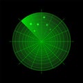 Radar screen with targets. Green sonar system on black background. Target detection. Technology vector HUD display Royalty Free Stock Photo