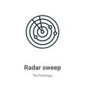 Radar sweep outline vector icon. Thin line black radar sweep icon, flat vector simple element illustration from editable Royalty Free Stock Photo