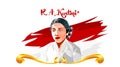 Raden Adjeng Kartini the heroes of women and human right in Indonesia with traditional wood carving ornament. - Vector