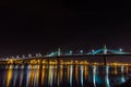 The Rades-La Goulette Bridge illuminates the bay of Tunis with its nighttime splendor.