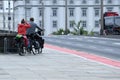 Cyclists on the Nibelungen Bridge in Linz, Austria, Europe