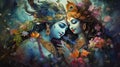 radha Krishna Hindu God with flowers portrait Royalty Free Stock Photo